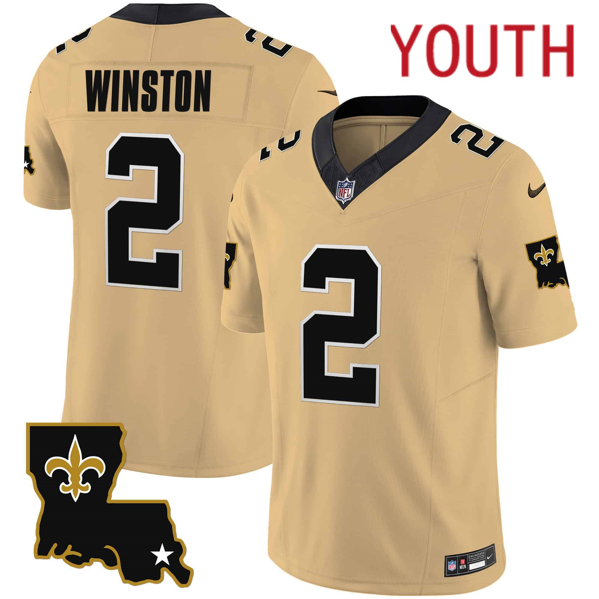 Youth New Orleans Saints #2 Winston Yellow 2024 Nike 1987 Legacy Vapor Limited NFL Jersey